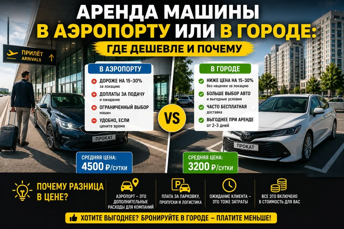 Аренда машины в аэропорту или в городе — где дешевле и почему