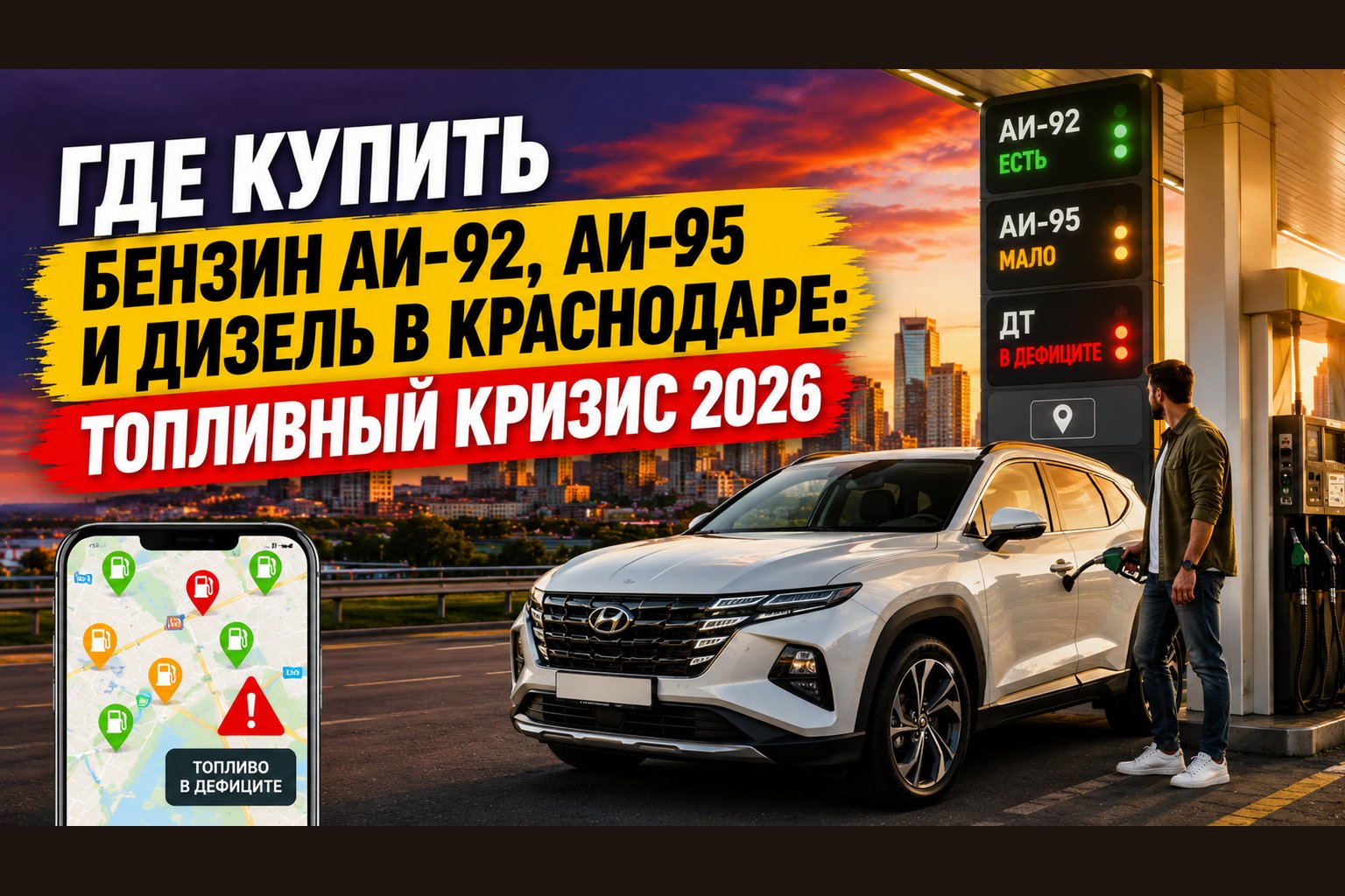 Где купить бензин АИ-92, АИ-95 и дизель в Краснодаре во время топливного кризиса 2026
