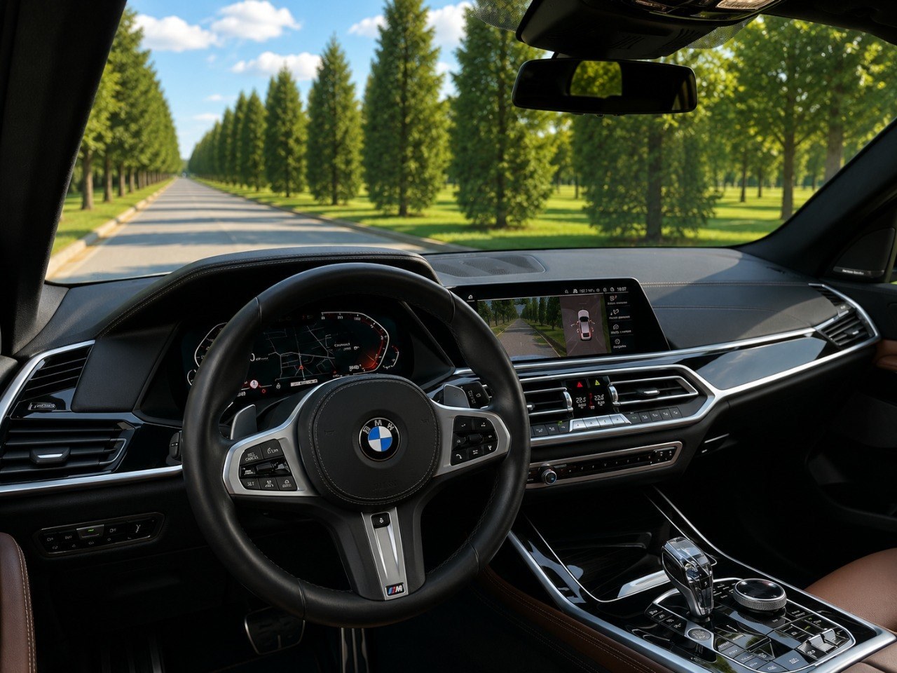 BMW X7 — передние кожаные кресла, панорама