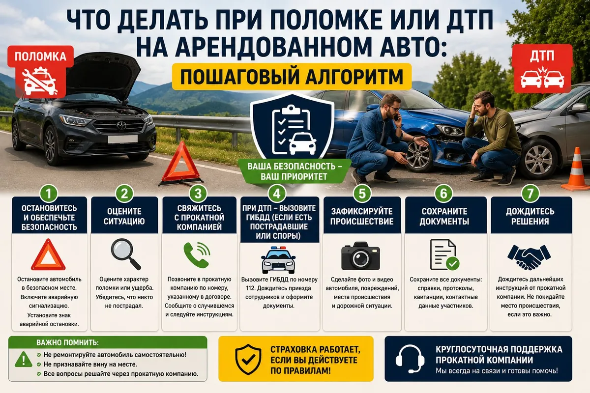 Что делать при поломке или ДТП на арендованном авто — пошаговый алгоритм