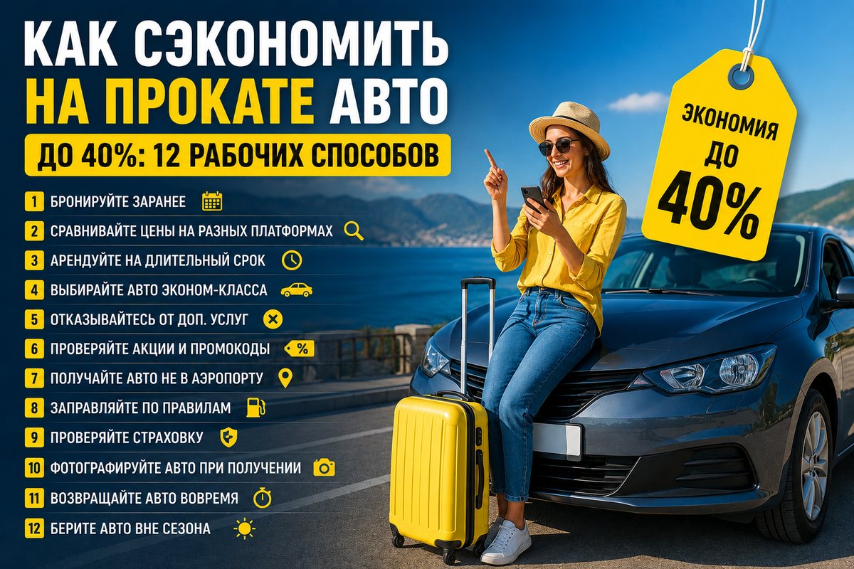 Как сэкономить на прокате авто до 40%: 12 рабочих способов — бронь заранее, длительный срок, эконом-класс, промокоды