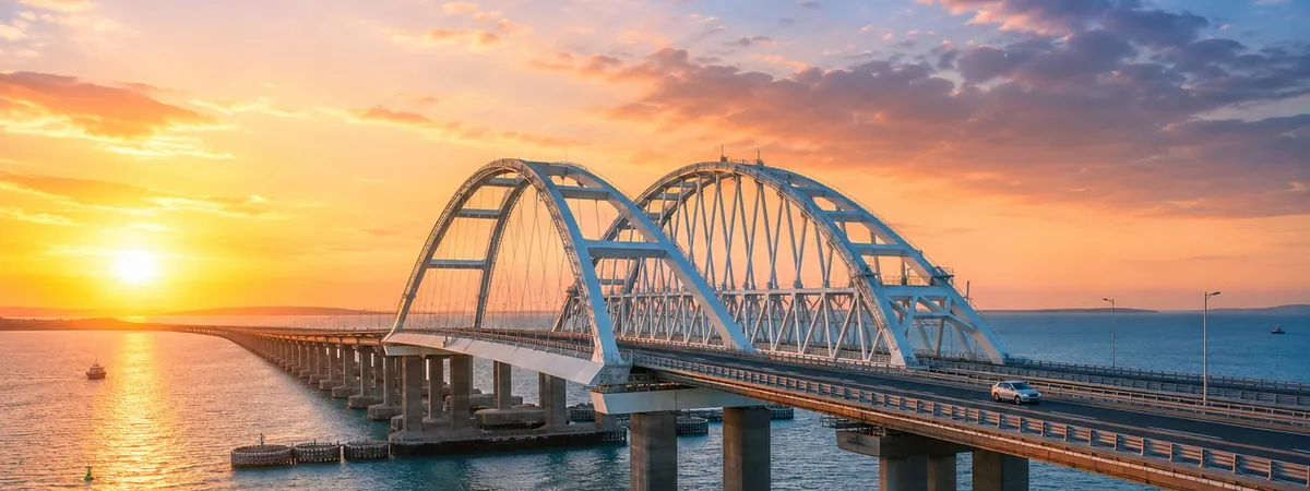 Крымский мост на закате — дорога из Краснодара в Крым на арендованном авто через Керченский пролив