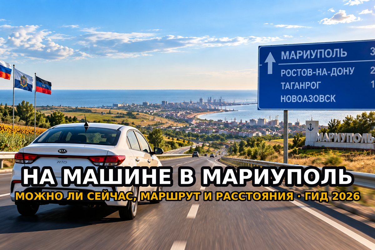 На машине в Мариуполь — трасса Р-280 Новороссия, указатель расстояний, дорога вдоль Азовского моря