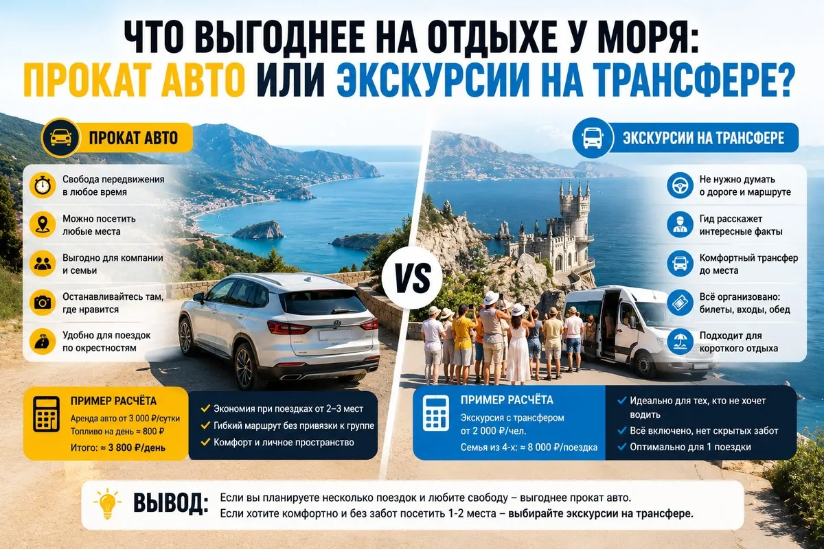 Прокат авто или экскурсии на трансфере — что выгоднее на отдыхе у моря