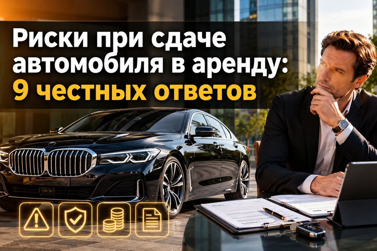 Собственник автомобиля с договором и планшетом обдумывает риски сдачи машины в аренду